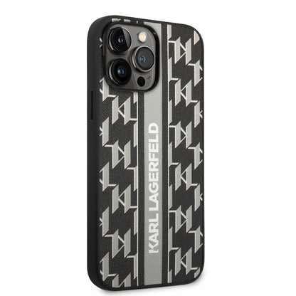 iPhone 14 Pro Max Kılıf Karl Lagerfeld PU Suni Deri Şerit Dizayn Kılıf