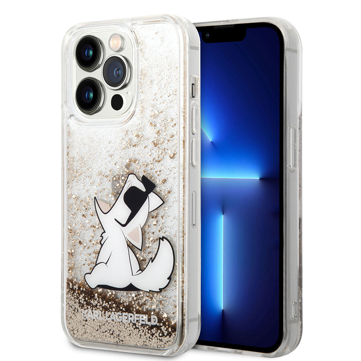 iPhone 14 Pro Max Kılıf Karl Lagerfeld Sıvılı Simli Choupette Dizayn Kılıf