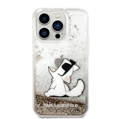 iPhone 14 Pro Max Kılıf Karl Lagerfeld Sıvılı Simli Choupette Dizayn Kılıf