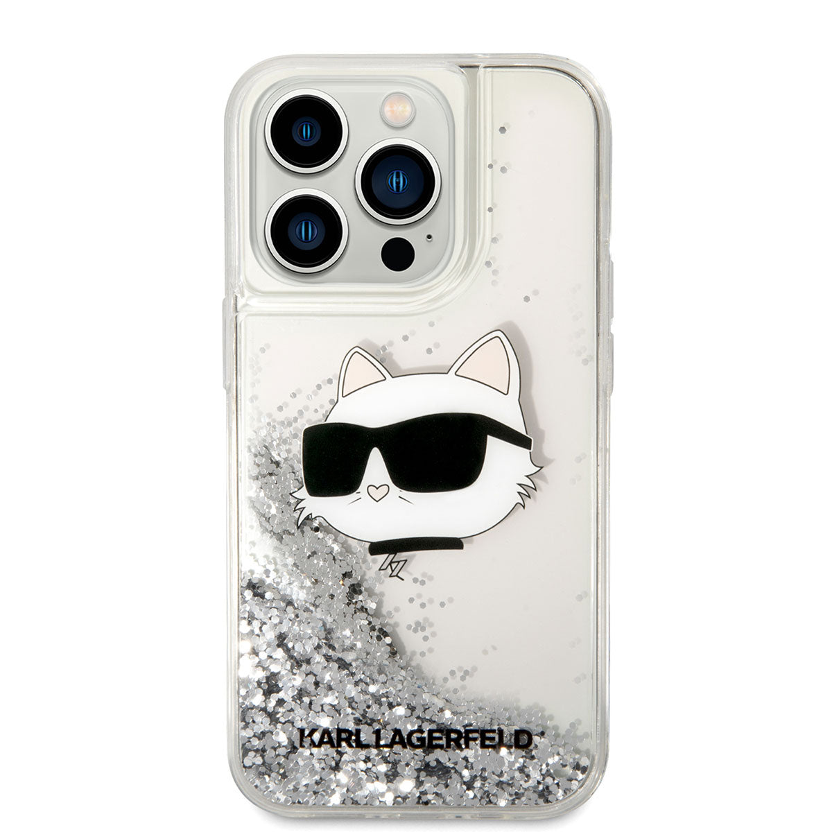 iPhone 14 Pro Max Kılıf Karl Lagerfeld Sıvılı Simli Choupette Head Dizayn Kılıf