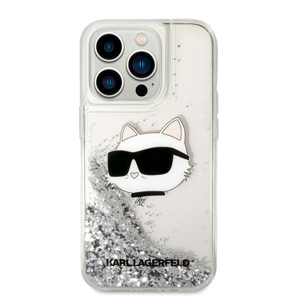 iPhone 14 Pro Max Kılıf Karl Lagerfeld Sıvılı Simli Choupette Head Dizayn Kılıf