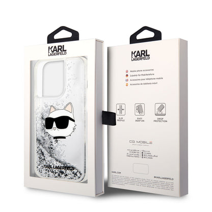 iPhone 14 Pro Max Kılıf Karl Lagerfeld Sıvılı Simli Choupette Head Dizayn Kılıf