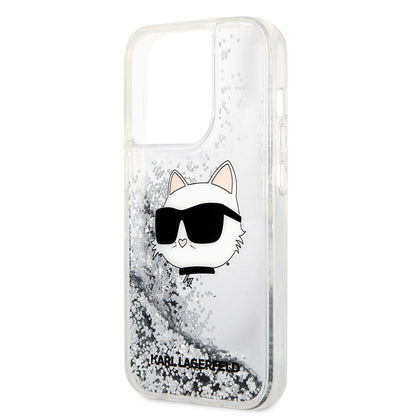 iPhone 14 Pro Max Kılıf Karl Lagerfeld Sıvılı Simli Choupette Head Dizayn Kılıf