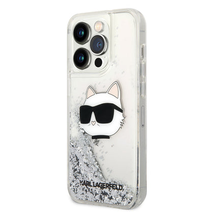 iPhone 14 Pro Max Kılıf Karl Lagerfeld Sıvılı Simli Choupette Head Dizayn Kılıf