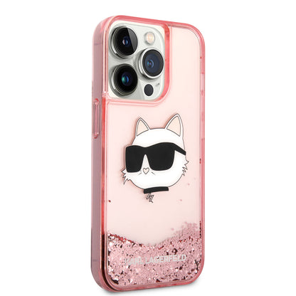 iPhone 14 Pro Max Kılıf Karl Lagerfeld Sıvılı Simli Choupette Head Dizayn Kılıf