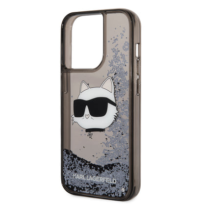 iPhone 14 Pro Max Kılıf Karl Lagerfeld Sıvılı Simli Choupette Head Dizayn Kılıf