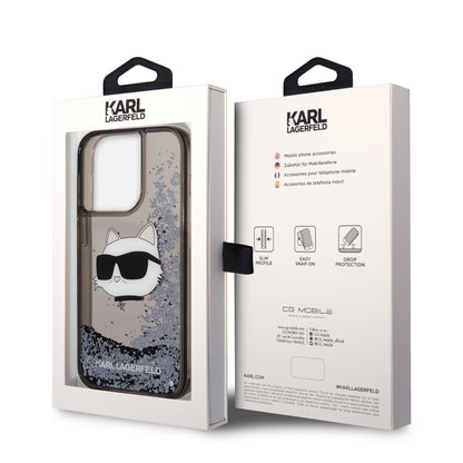 iPhone 14 Pro Max Kılıf Karl Lagerfeld Sıvılı Simli Choupette Head Dizayn Kılıf