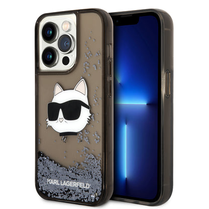iPhone 14 Pro Max Kılıf Karl Lagerfeld Sıvılı Simli Choupette Head Dizayn Kılıf