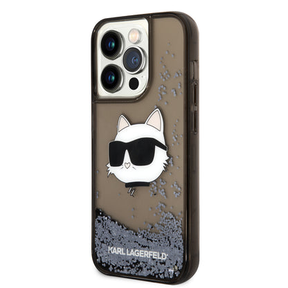 iPhone 14 Pro Max Kılıf Karl Lagerfeld Sıvılı Simli Choupette Head Dizayn Kılıf
