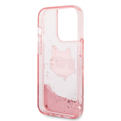 iPhone 14 Pro Max Kılıf Karl Lagerfeld Sıvılı Simli Choupette Head Dizayn Kılıf