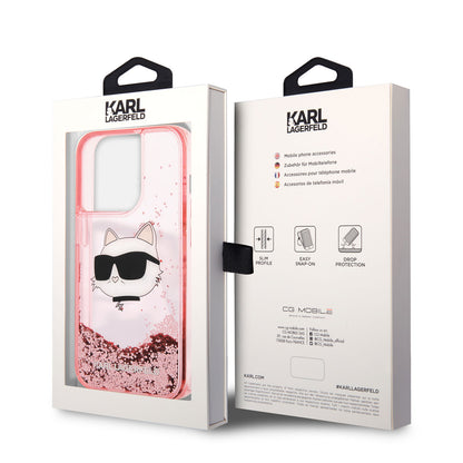 iPhone 14 Pro Max Kılıf Karl Lagerfeld Sıvılı Simli Choupette Head Dizayn Kılıf