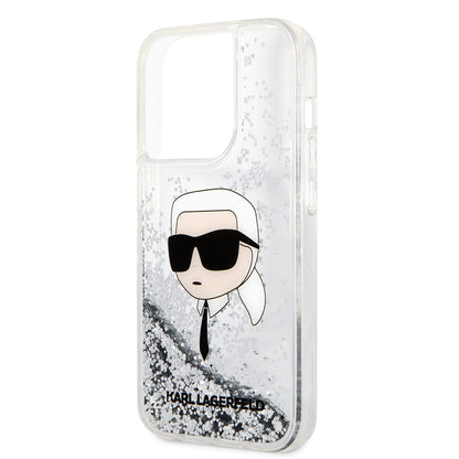 iPhone 14 Pro Max Kılıf Karl Lagerfeld Sıvılı Simli Karl Head Dizayn Kılıf