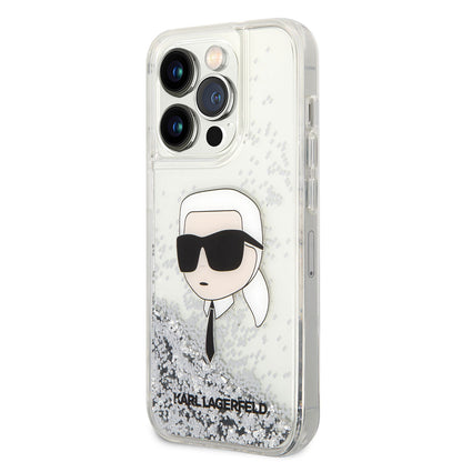 iPhone 14 Pro Max Kılıf Karl Lagerfeld Sıvılı Simli Karl Head Dizayn Kılıf
