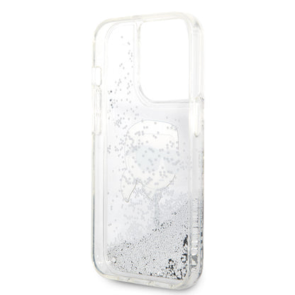iPhone 14 Pro Max Kılıf Karl Lagerfeld Sıvılı Simli Karl Head Dizayn Kılıf