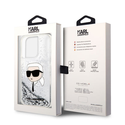 iPhone 14 Pro Max Kılıf Karl Lagerfeld Sıvılı Simli Karl Head Dizayn Kılıf