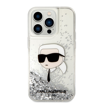 iPhone 14 Pro Max Kılıf Karl Lagerfeld Sıvılı Simli Karl Head Dizayn Kılıf