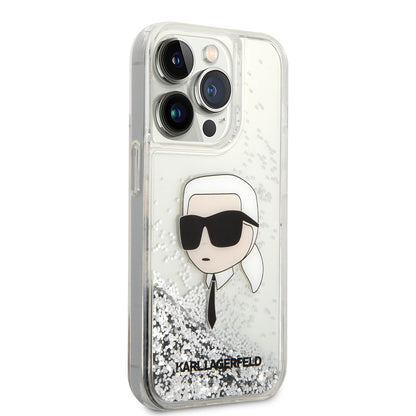 iPhone 14 Pro Max Kılıf Karl Lagerfeld Sıvılı Simli Karl Head Dizayn Kılıf