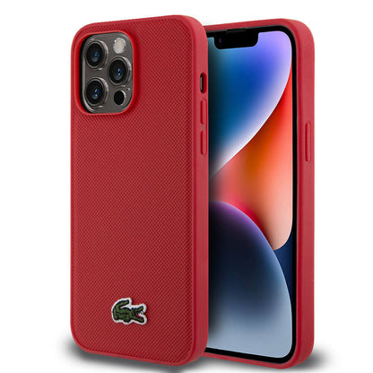 iPhone 14 Pro Max Kılıf Lacoste Orijinal Lisanslı PU Pike Desenli Arka Yüzey İkonik Timsah Dokuma Logolu Kılıf