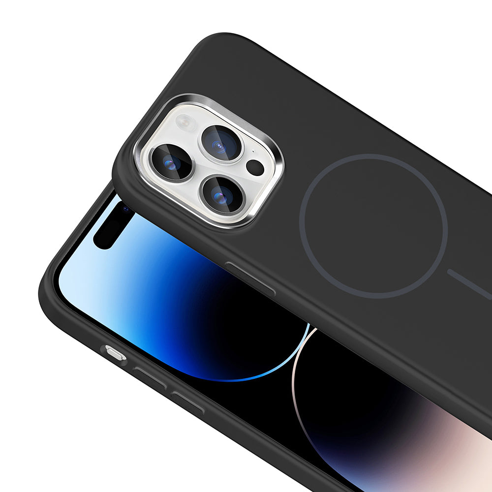 iPhone 14 Pro Max Kılıf M-Safe Şarj Özellikli Metal Kamera Çerçeveli Zore Edi Silikon Kılıf