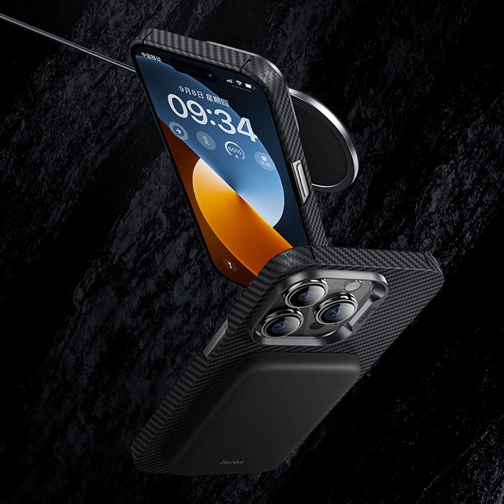 iPhone 14 Pro Max Kılıf M-safe Özellikli Karbon Fiber Benks 600D Essential Kevlar Kılıf