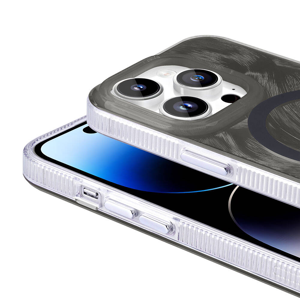 iPhone 14 Pro Max Kılıf M-safe Şarj Özellikli Fırça Boya Desenli Zore Palet Kılıf