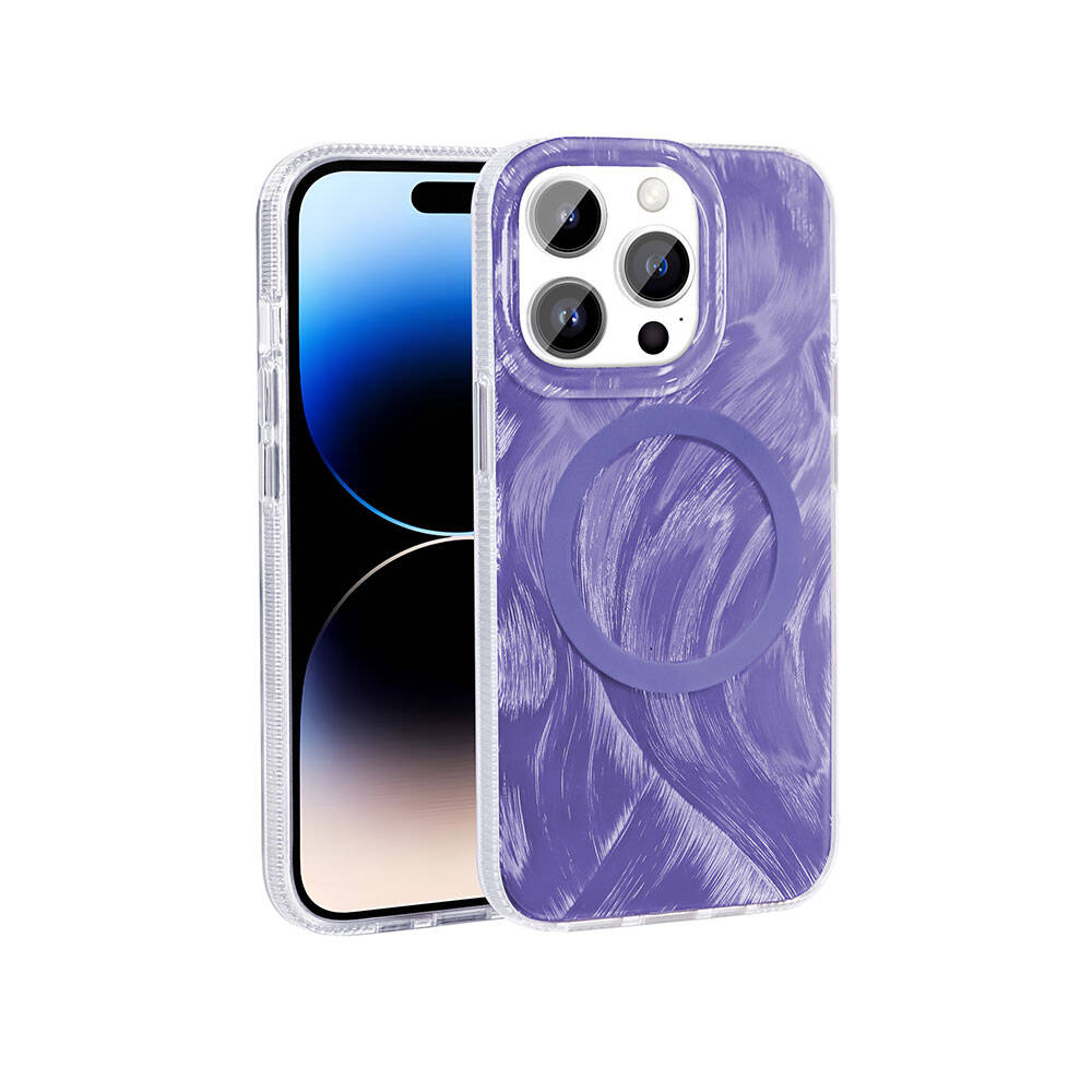 iPhone 14 Pro Max Kılıf M-safe Şarj Özellikli Fırça Boya Desenli Zore Palet Kılıf