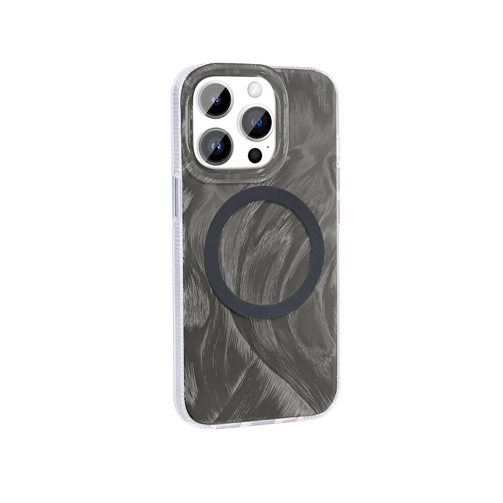 iPhone 14 Pro Max Kılıf M-safe Şarj Özellikli Fırça Boya Desenli Zore Palet Kılıf
