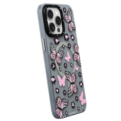 iPhone 14 Pro Max Kılıf M-safe Şarj Özellikli Kelebek Desenli Youngkit Shadow Dance Serisi Kılıf