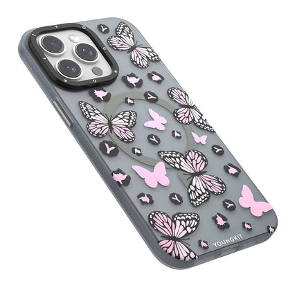 iPhone 14 Pro Max Kılıf M-safe Şarj Özellikli Kelebek Desenli Youngkit Shadow Dance Serisi Kılıf