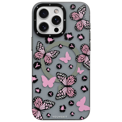 iPhone 14 Pro Max Kılıf M-safe Şarj Özellikli Kelebek Desenli Youngkit Shadow Dance Serisi Kılıf