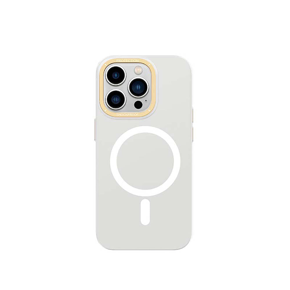 iPhone 14 Pro Max Kılıf M-safe Şarj Özellikli Metal Kamera Çerçeveli Recci Glaze Serisi Kılıf