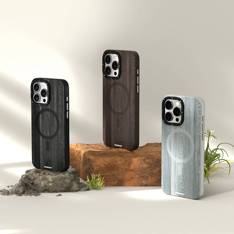 iPhone 14 Pro Max Kılıf M-safe Şarj Özellikli Sararmaya Dayanıklı Youngkit Wood Forest Serisi Kılıf