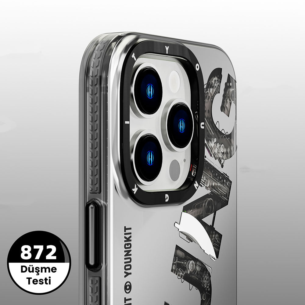 iPhone 14 Pro Max Kılıf M-safe Şarj Özellikli Yazı Temalı YoungKit Mechanic Serisi Kılıf