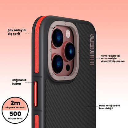 iPhone 14 Pro Max Kılıf M-safe Şarj Özellikli YoungKit 600D Kevlar Kılıf