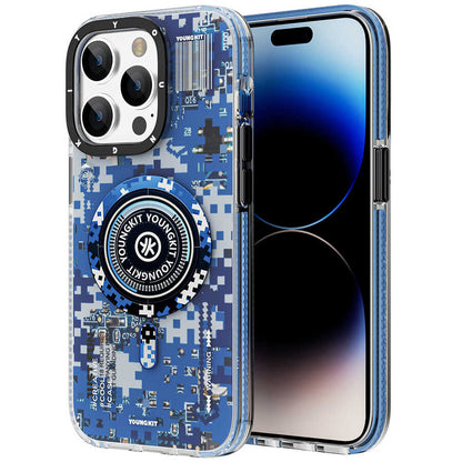 iPhone 14 Pro Max Kılıf M-safe Şarj Özellikli YoungKit Kamuflaj Serisi Kılıf