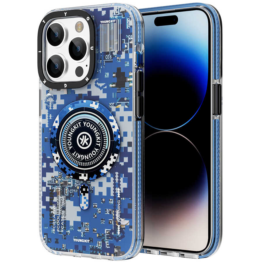 iPhone 14 Pro Max Kılıf M-safe Şarj Özellikli YoungKit Kamuflaj Serisi Kılıf