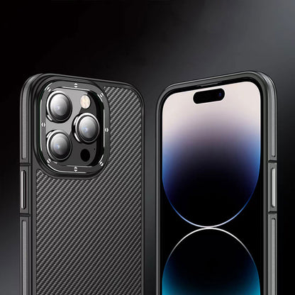 iPhone 14 Pro Max Kılıf Mat Transparan Karbon Fiber Görünümlü Wlons Marin Kılıf