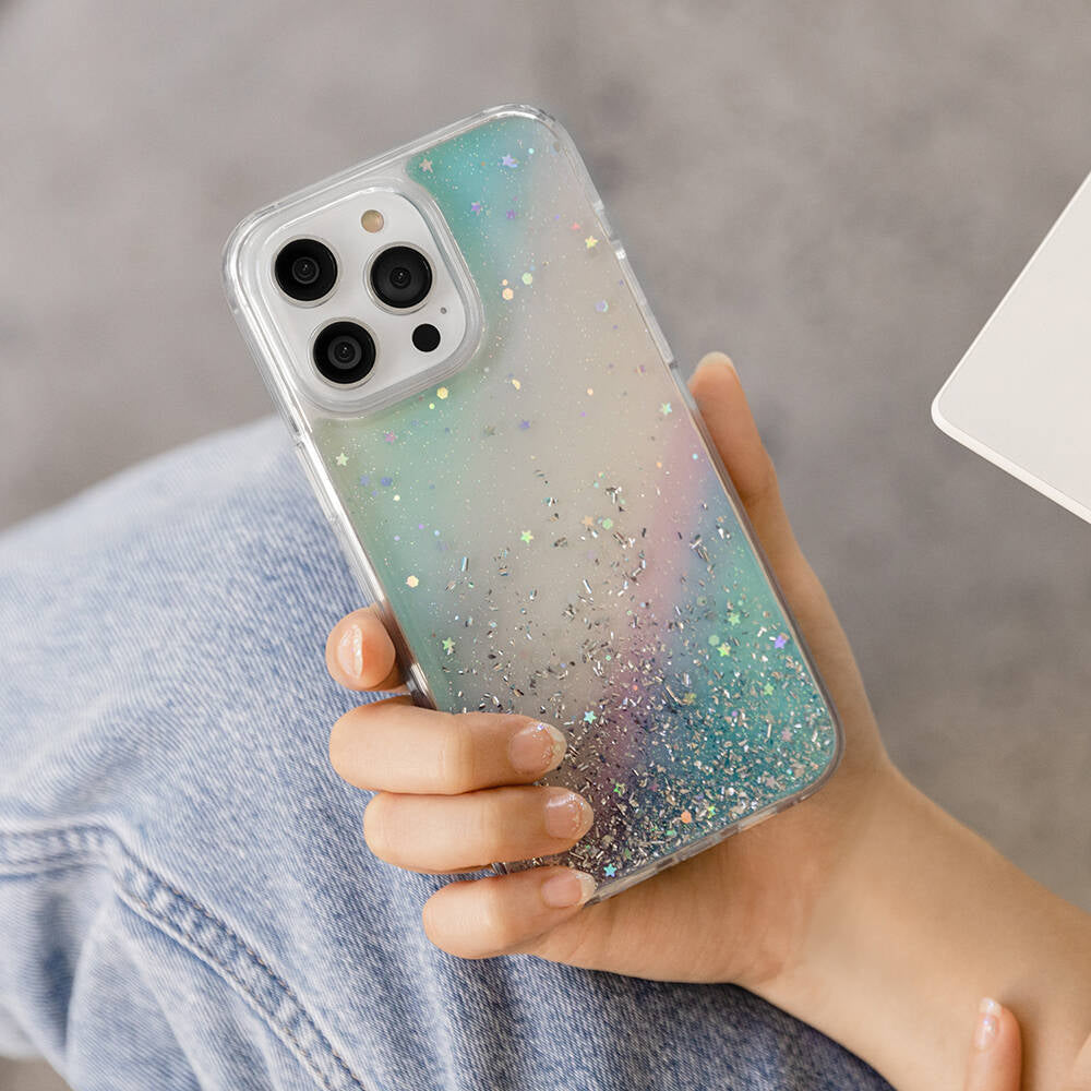 iPhone 14 Pro Max Kılıf Parlayan Simli Şeffaf Lisanslı Switcheasy Starfield Kılıf