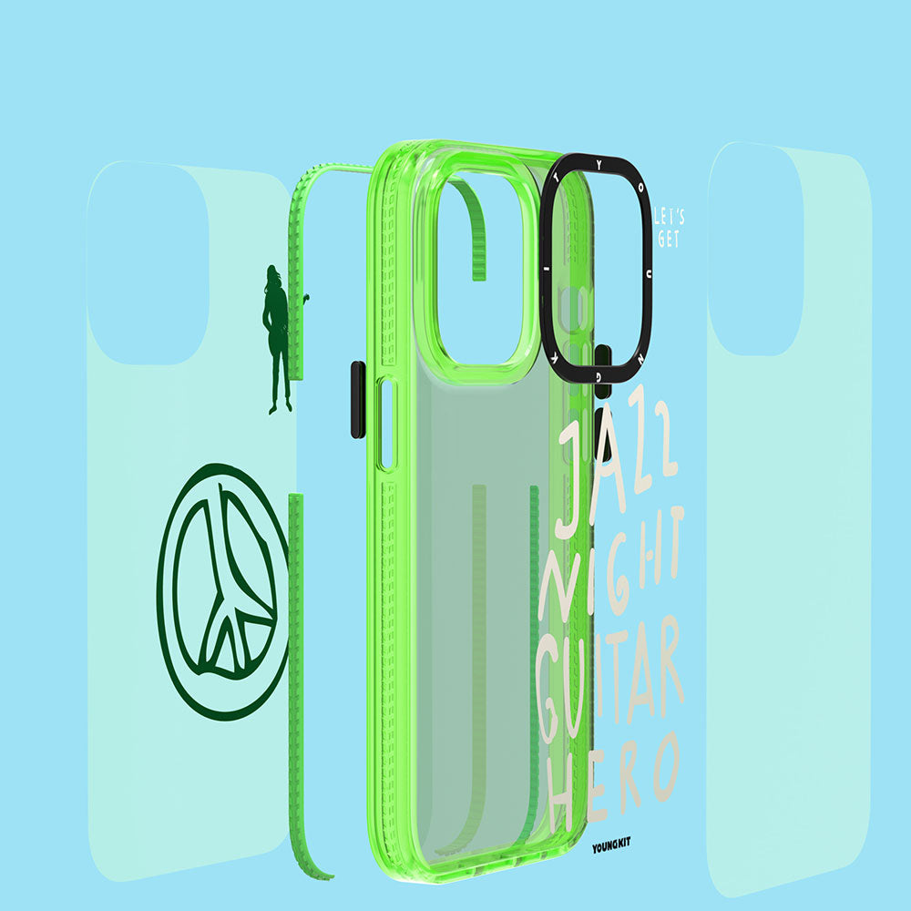 iPhone 14 Pro Max Kılıf Şeffaf Renkli Yazı Temalı Tasarım YoungKit Jazz Serisi Kılıf