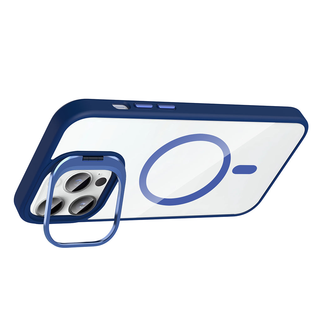 iPhone 14 Pro Max Kılıf Standlı ve Kamera Lens Hediyeli M-Safe Şarj Özellikli Zore Etro Kılıf