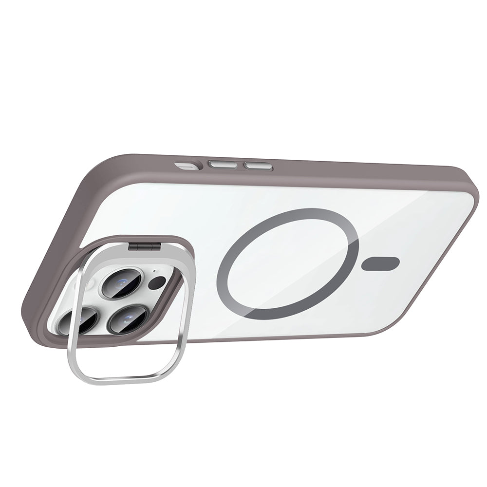 iPhone 14 Pro Max Kılıf Standlı ve Kamera Lens Hediyeli M-Safe Şarj Özellikli Zore Etro Kılıf