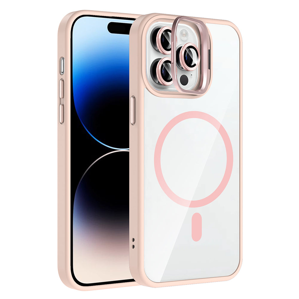 iPhone 14 Pro Max Kılıf Standlı ve Kamera Lens Hediyeli M-Safe Şarj Özellikli Zore Etro Kılıf