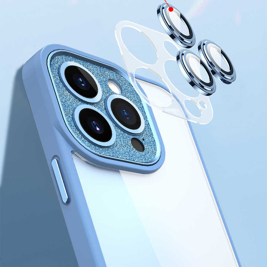 iPhone 14 Pro Max Kılıf Wiwu GCC-105 Lens Korumalı Renkli Kenar Arkası Şeffaf Multicolor Kılıf