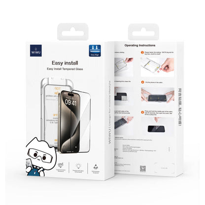 iPhone 14 Pro Max Wiwu SQ-008 Oleofobik Easy Install Darbeye Karşı Dayanıklı Temperli Cam Ekran Koruyucu + Kolay Uygulama Aparatlı