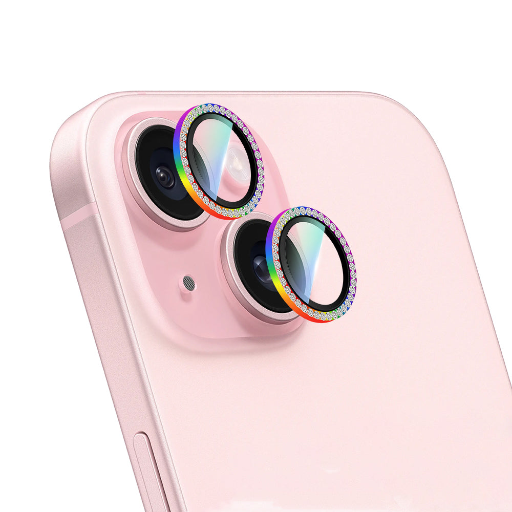 iPhone 15 CaseWorld Alloy Sparkling Diamond Serisi Taşlı Lens Koruyucu