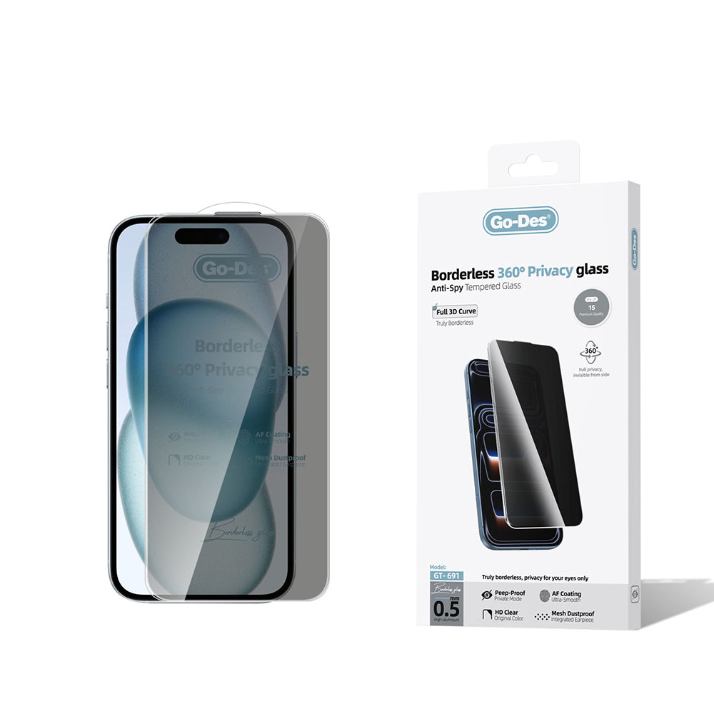 iPhone 15 Go Des AF Borderless Privacy Temperli Cam Ekran Koruyucu