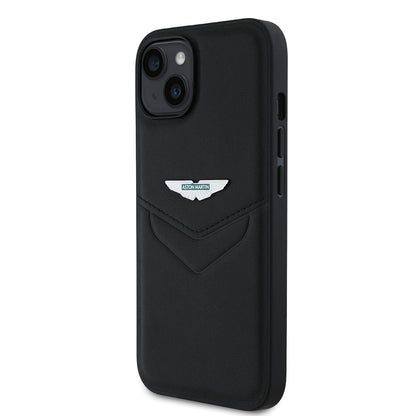 iPhone 15 Kılıf Aston Martin Orijinal Lisanslı Victory Dizayn PU Deri Metal Logolu Kılıf