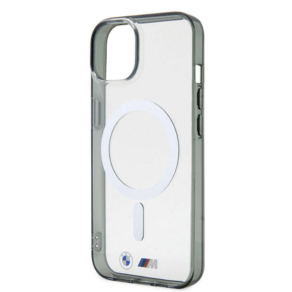iPhone 15 Kılıf BMW M-safe Şarj Özellikli Transparan Silver Ring Orijinal Lisanslı Kılıf