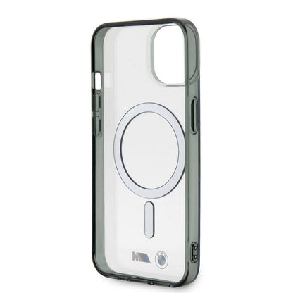 iPhone 15 Kılıf BMW M-safe Şarj Özellikli Transparan Silver Ring Orijinal Lisanslı Kılıf