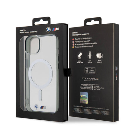 iPhone 15 Kılıf BMW M-safe Şarj Özellikli Transparan Silver Ring Orijinal Lisanslı Kılıf